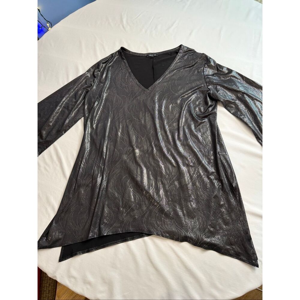Vikki Vi Black Metallic Lagenlook Tunic Top Plus Size 1X